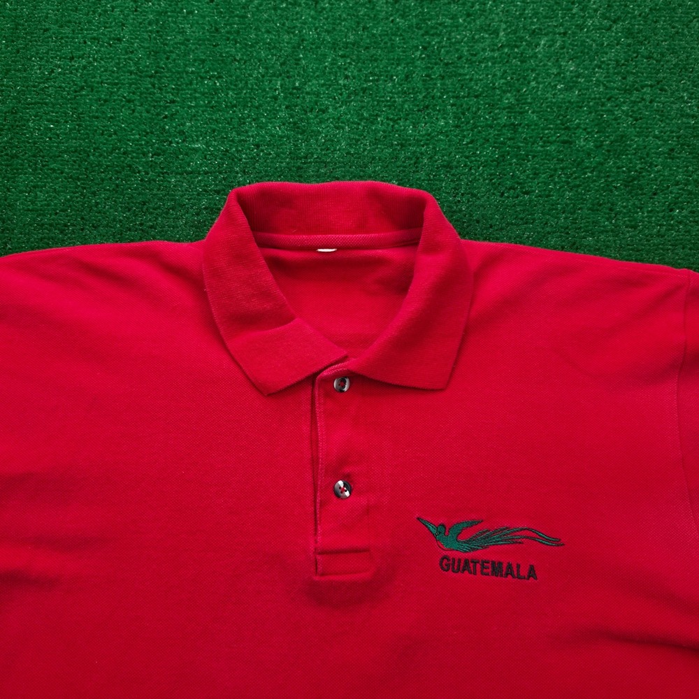 Guatemala Resplendent Quetzal Embroidered Polo Shirt Mens Large Red Souvenir - Picture 2 of 7